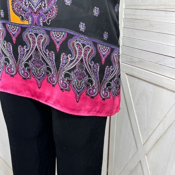 Express Damask Paisley Satin Camisole Tank Top Black Pink Multi Large Y2K Boho - Picture 6 of 13